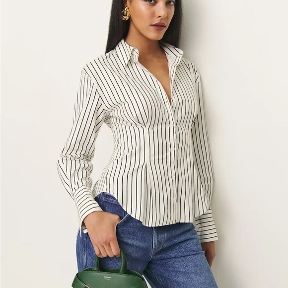 Reformation Black and White Striped Button-Down Shirt - Picture 5 of 9